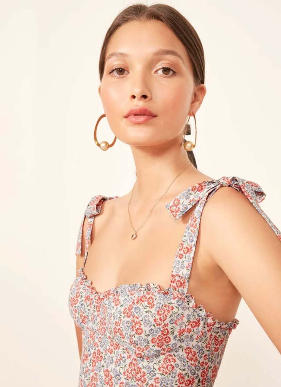 Reformation Nikita Dress in Blue & Red Floral Size 2 Midi Bow Tie Straps - Picture 2 of 10